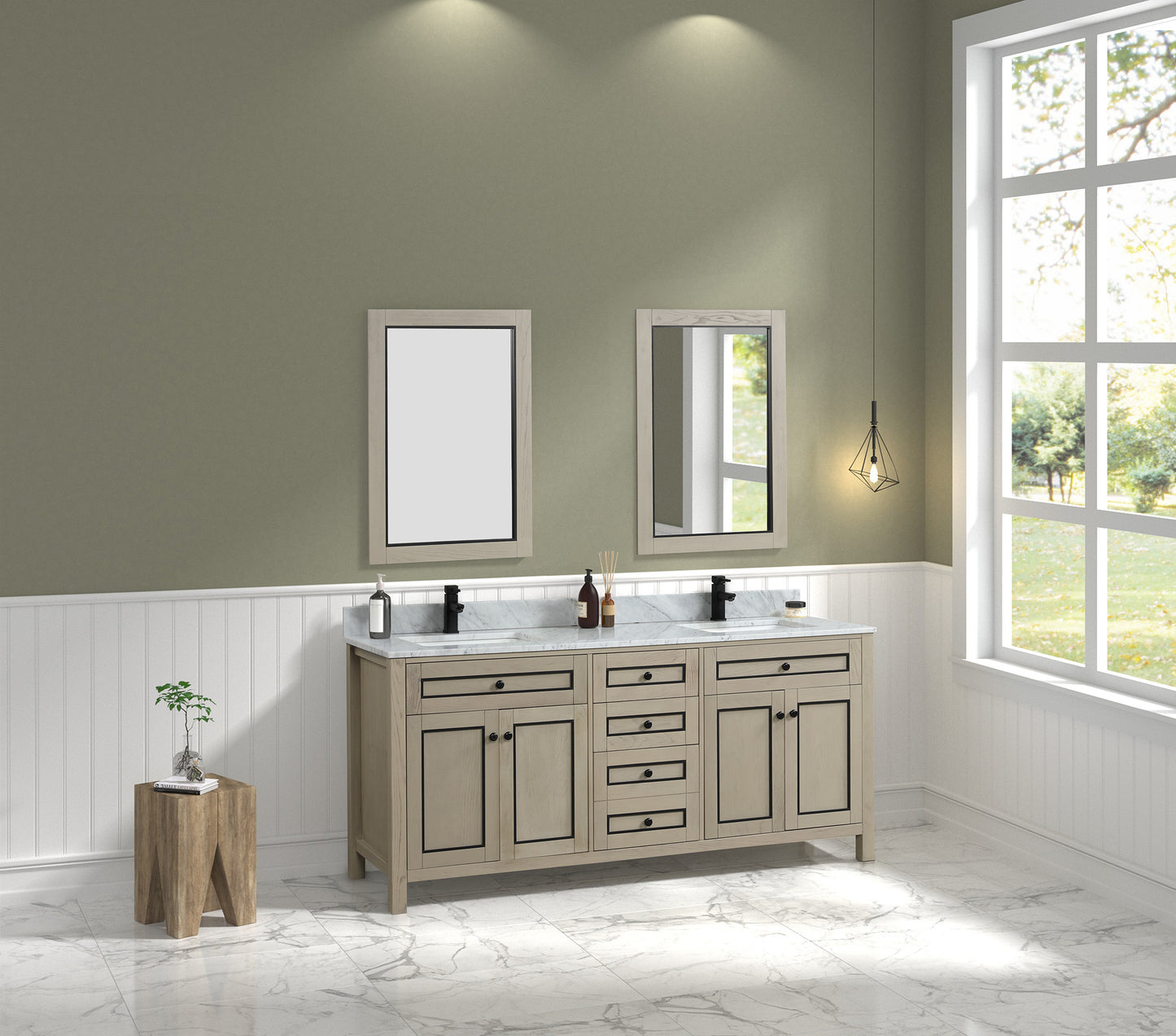 LEGION FURNITURE 72" LIGHT OAK FINISH SINK VANITY CABINET WITH CARRARA WHITE TOP