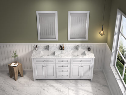 LEGION FURNITURE 72" WHITE FINISH SINK VANITY CABINET WITH CARRARA WHITE TOP