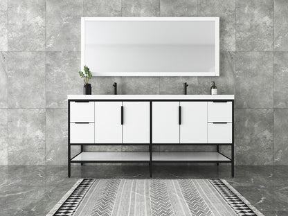 Maria 72" Glossy Freestanding Vanity with Reinforced Acrylic Double Sink SKU: BT002-72DGW