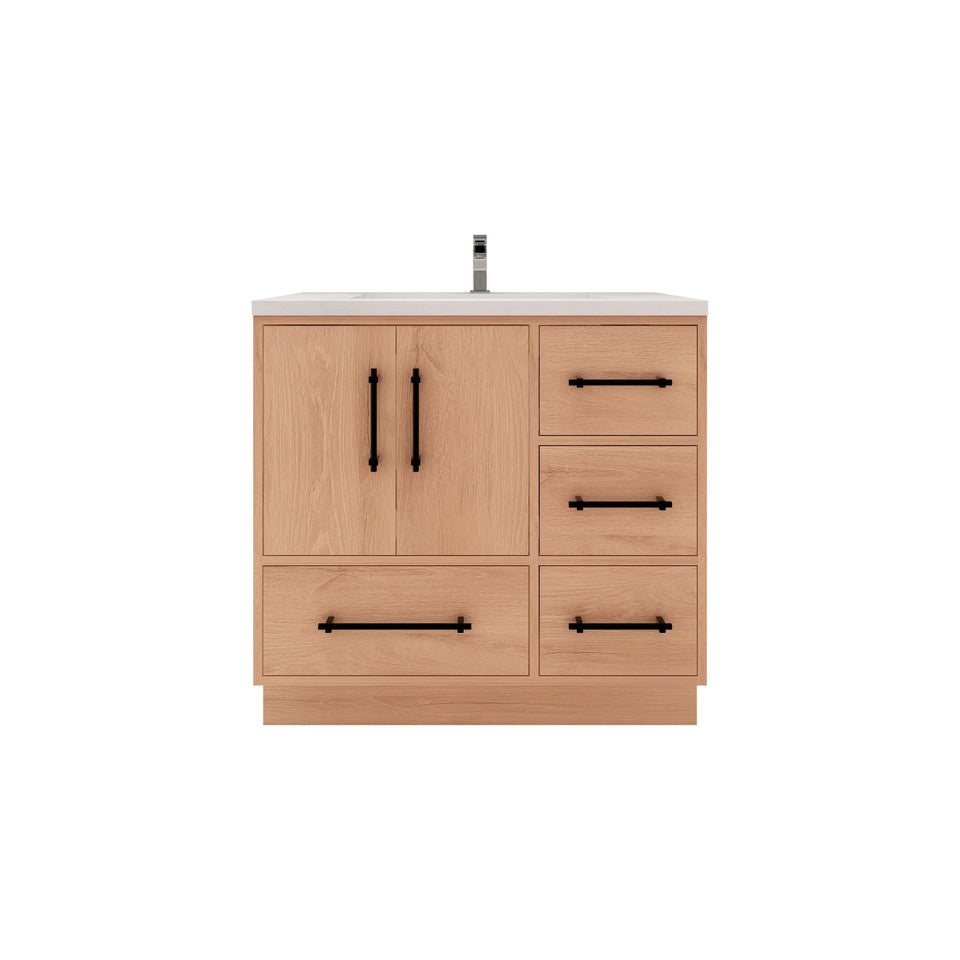 Victoria 36" Freestanding Vanity with Reinforced Acrylic Sink (RIGHT DRAWER) Victoria SKU: Victoria 36RFS-GW