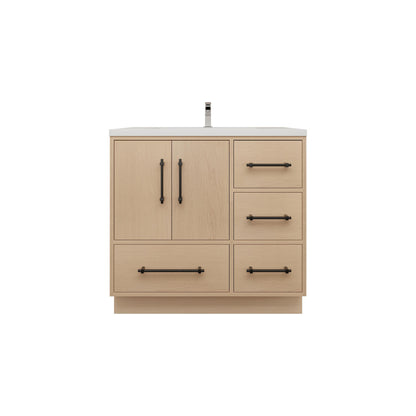 Victoria 36" Freestanding Vanity with Reinforced Acrylic Sink (RIGHT DRAWER) Victoria SKU: Victoria 36RFS-GW